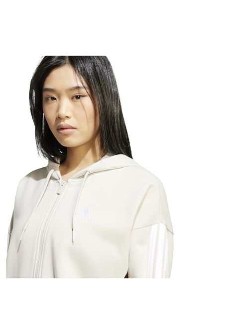 Felpa Adidas Essentials 3 Stripes French Terry con Zip e Cappuccio Beige Bianco Donna ADIDAS CORE | Felpe | JW1821-